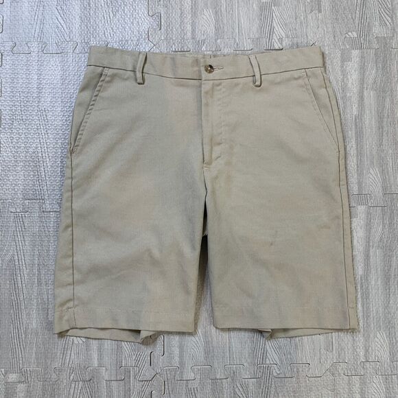 Greg Norman Shorts Mens 32 Khaki Performance Golf Flat Front Chino Slash Pockets - Picture 2 of 11